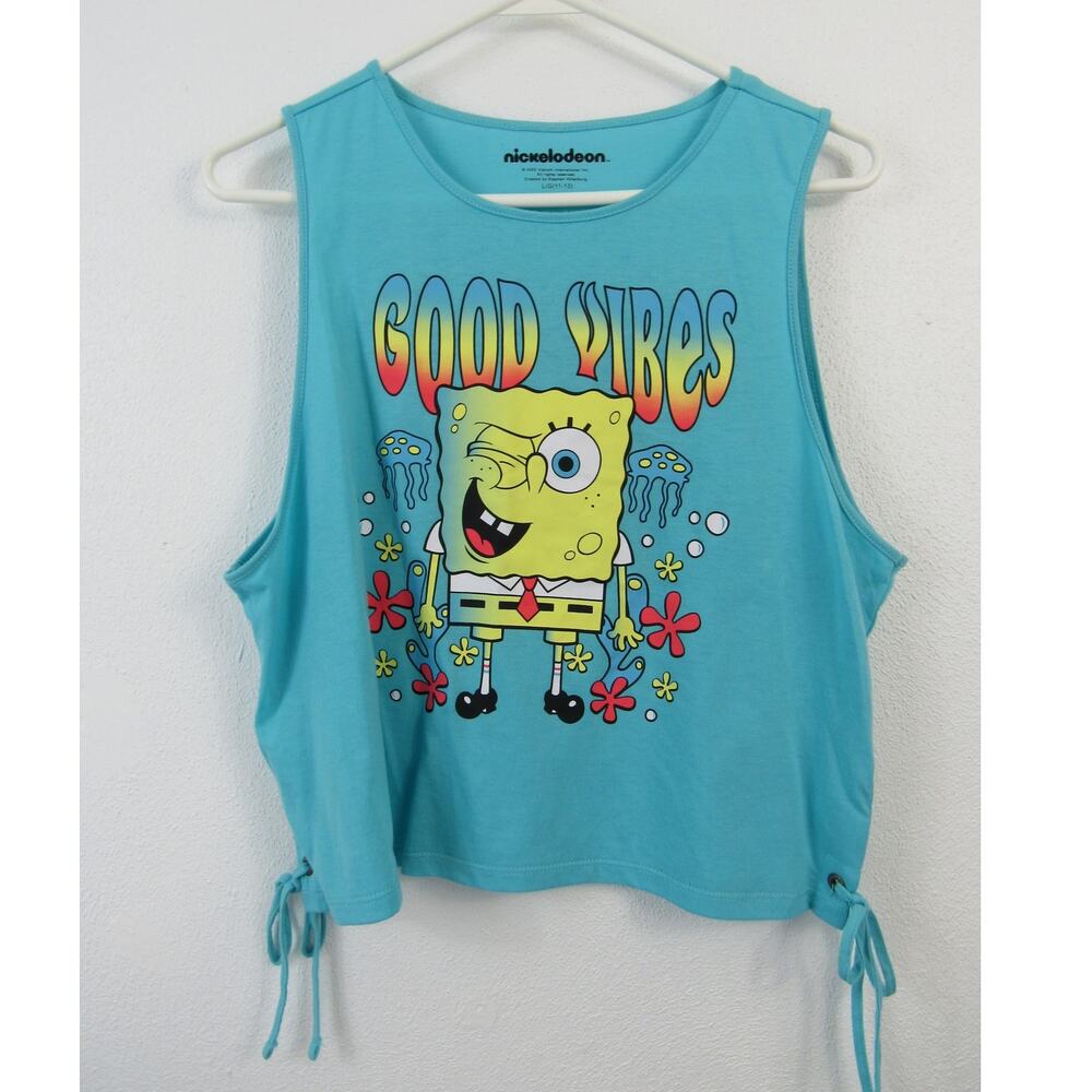 Nickelodeon Large Bright Blue Spongebob Shirt Good Vibes Side Ties Tank Top